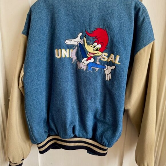 RARE VIntage Universal Studios Woody Woodpecker Denim Varsity Jacket Size M - Picture 5 of 10
